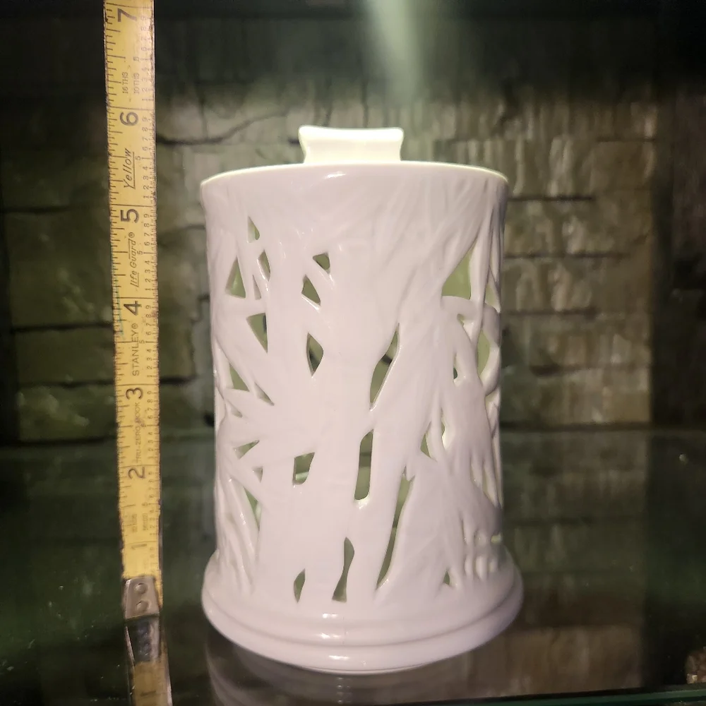 Andrea By Sadek White Porcelain Reticulated Two Piece Candle Holder / Fairy Lamp
